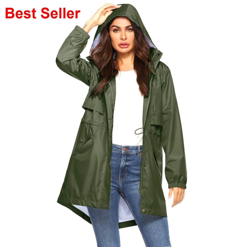 Waterproof Raincoat Cinch Waist Breathable All Weather Jacket Long